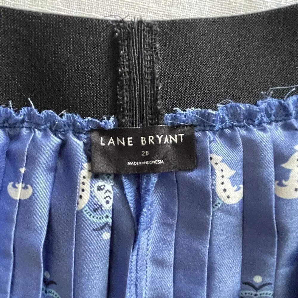 Lane‎ Bryant Women’s Size 28 Blue Paisley Pleated Midi Skirt Boho Casual Work